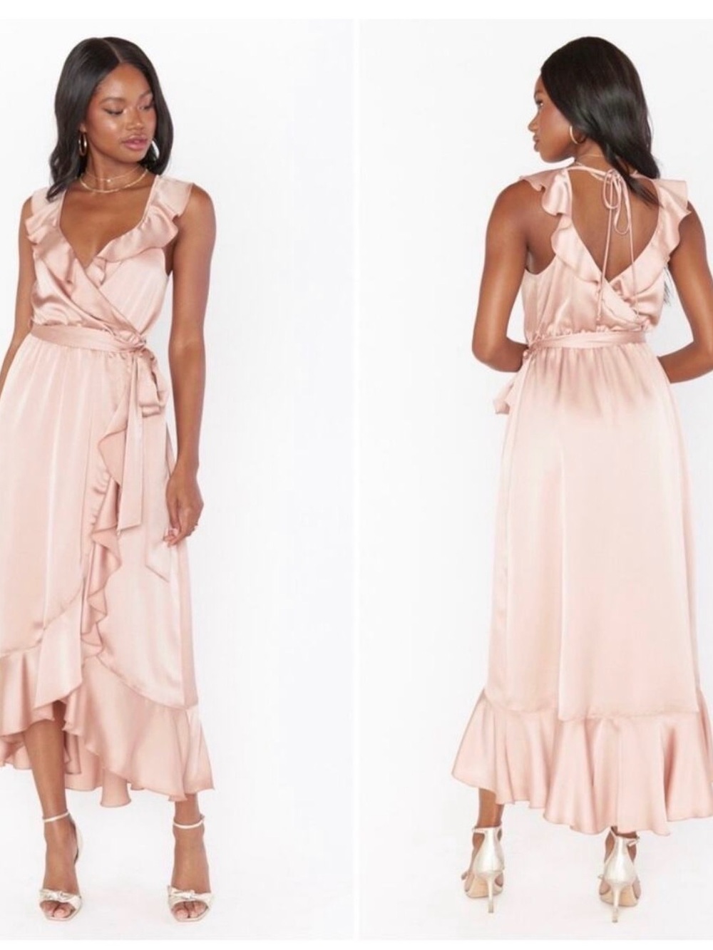 Show Me Your MuMu Satin Wrap High-Low Dress - Blush